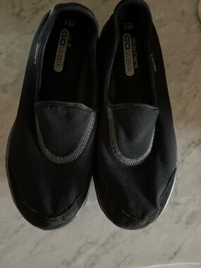 Skechers GOwalk Slip-On Walking Shoes - Black with Silver Logo